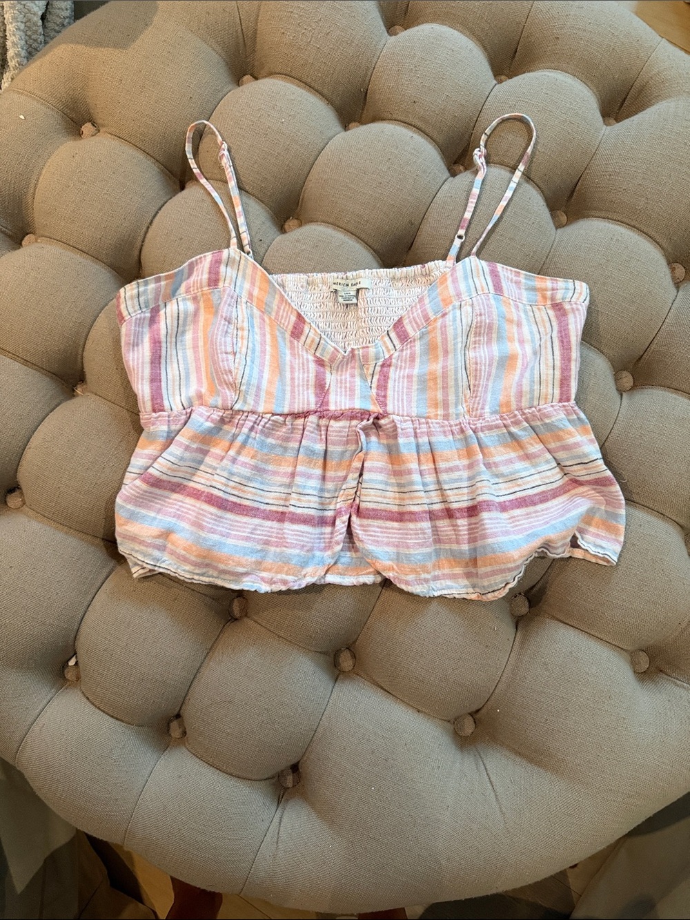 American Eagle Outfitters Pastel Pink & Blue Striped Cropped Cami